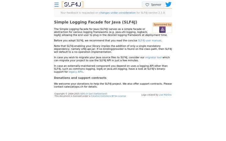 Screenshot of slf4j.org