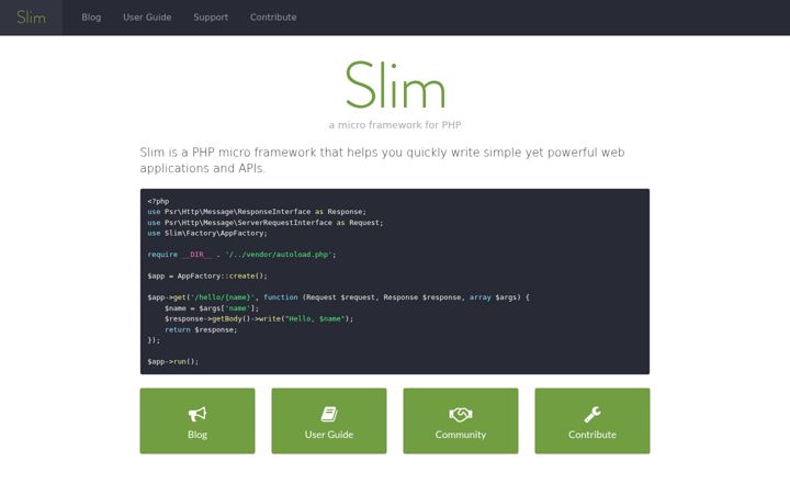 Képernyőkép: slimframework.com