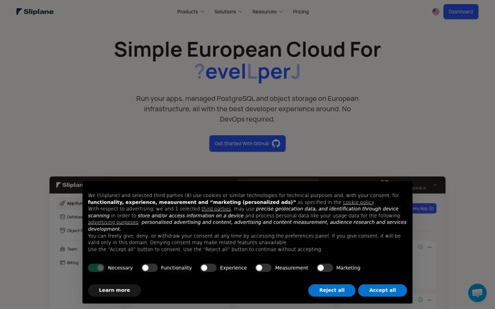 Screenshot of sliplane.app