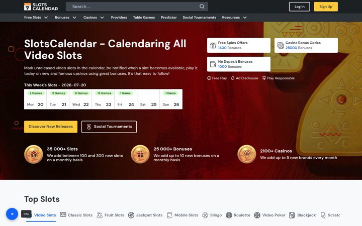 Screenshot of slotscalendar.com
