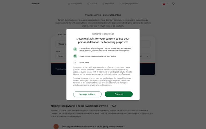Screenshot of slownie.pl