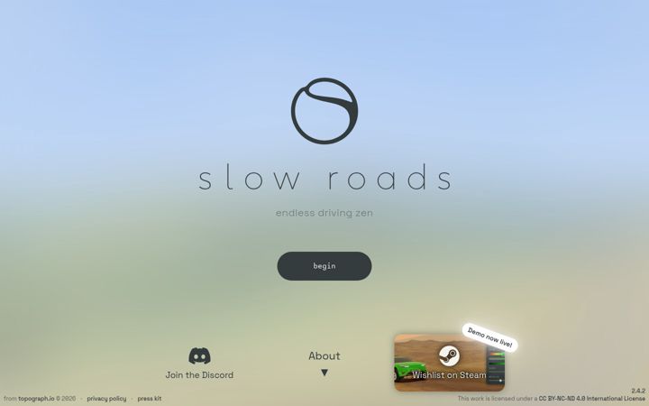 Screenshot of slowroads.io