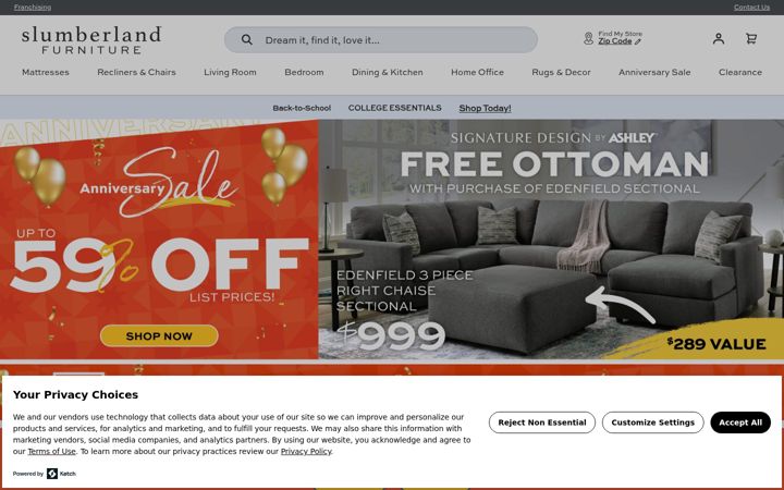 Екранна снимка на slumberland.com