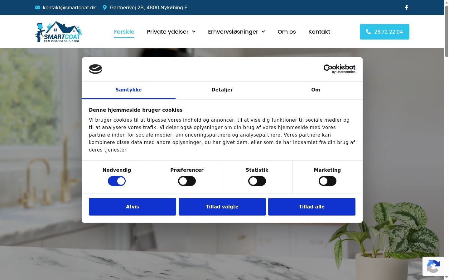 Skærmbillede af samtykkebanneret, som det blev vist før nogen interaktion