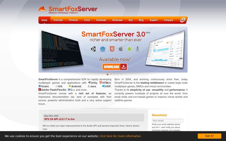 Screenshot of smartfoxserver.com