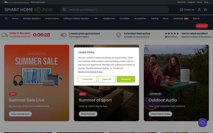 Kuvakaappaus sivustosta smarthomesounds.co.uk