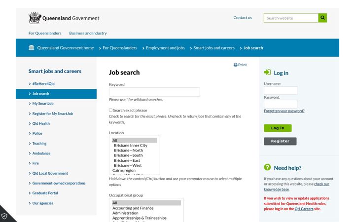 Skærmbillede af smartjobs.qld.gov.au