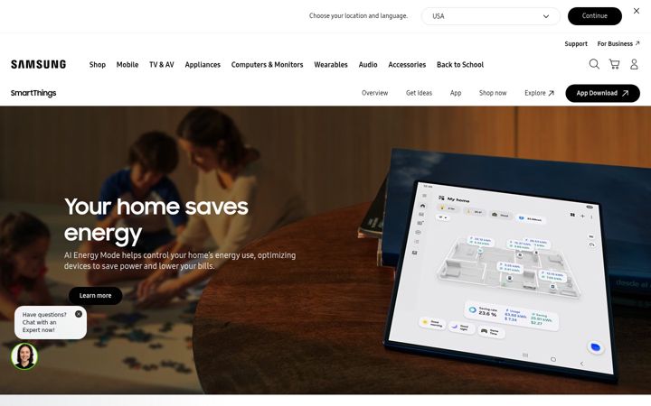 Screenshot stránky smartthings.com