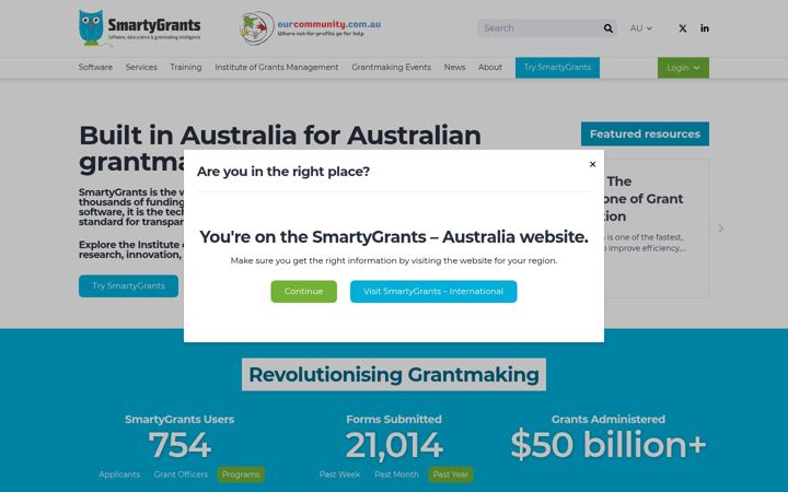 Captura de pantalla de smartygrants.com.au