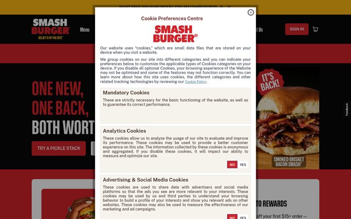 Screenshot of smashburger.com