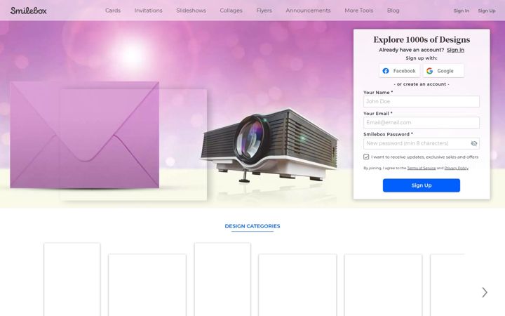 Screenshot of smilebox.com