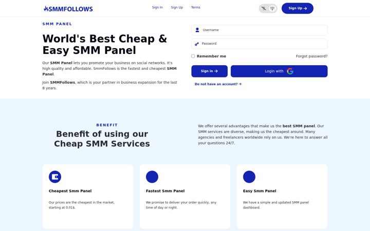 Screenshot of smmfollows.com
