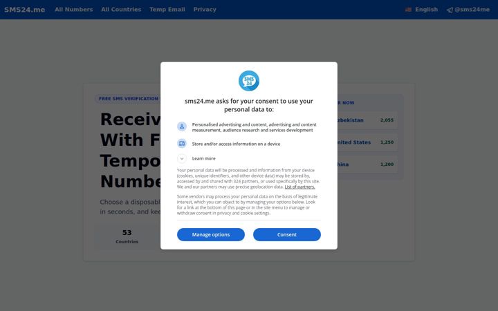 Screenshot of sms24.me