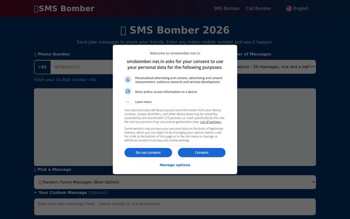 Screenshot of smsbomber.net.in
