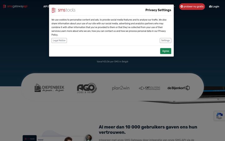 Screenshot di smsgateway.be