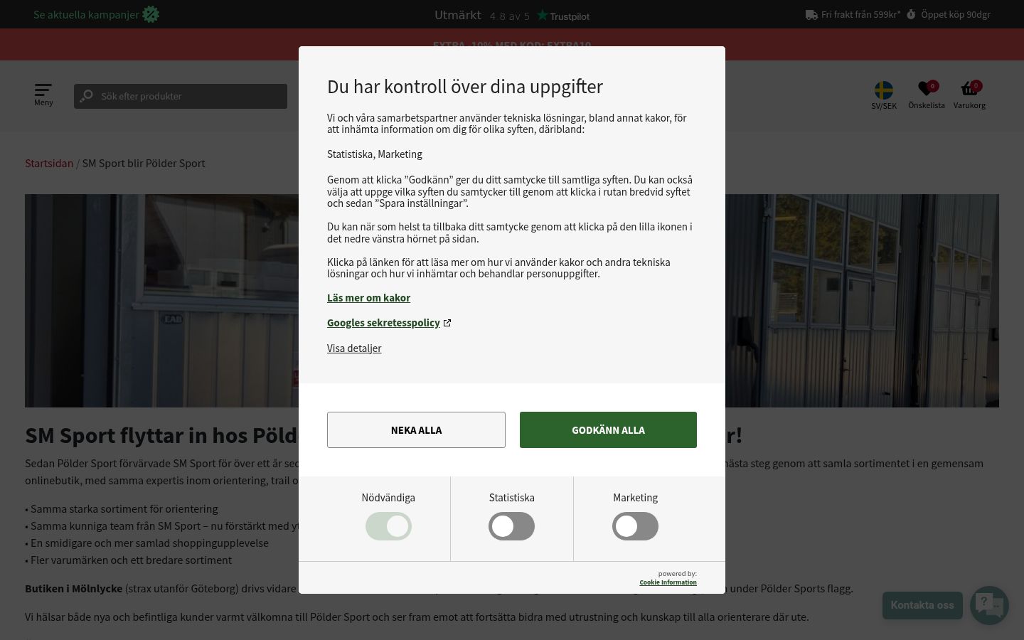 Skjermbilde av samtykkebanneret slik det vises før noen interaksjon
