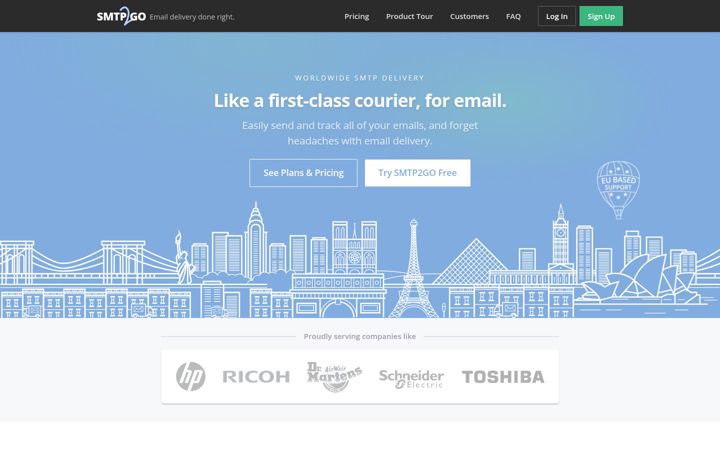 Екранна снимка на smtp2go.com