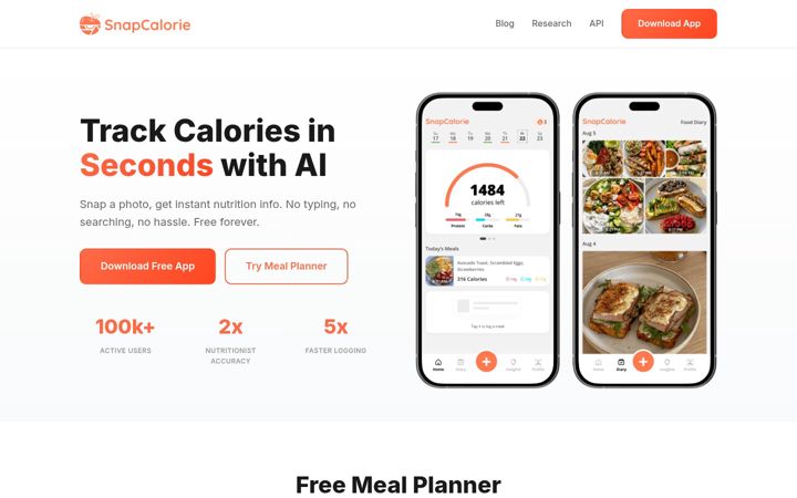 Screenshot of snapcalorie.com
