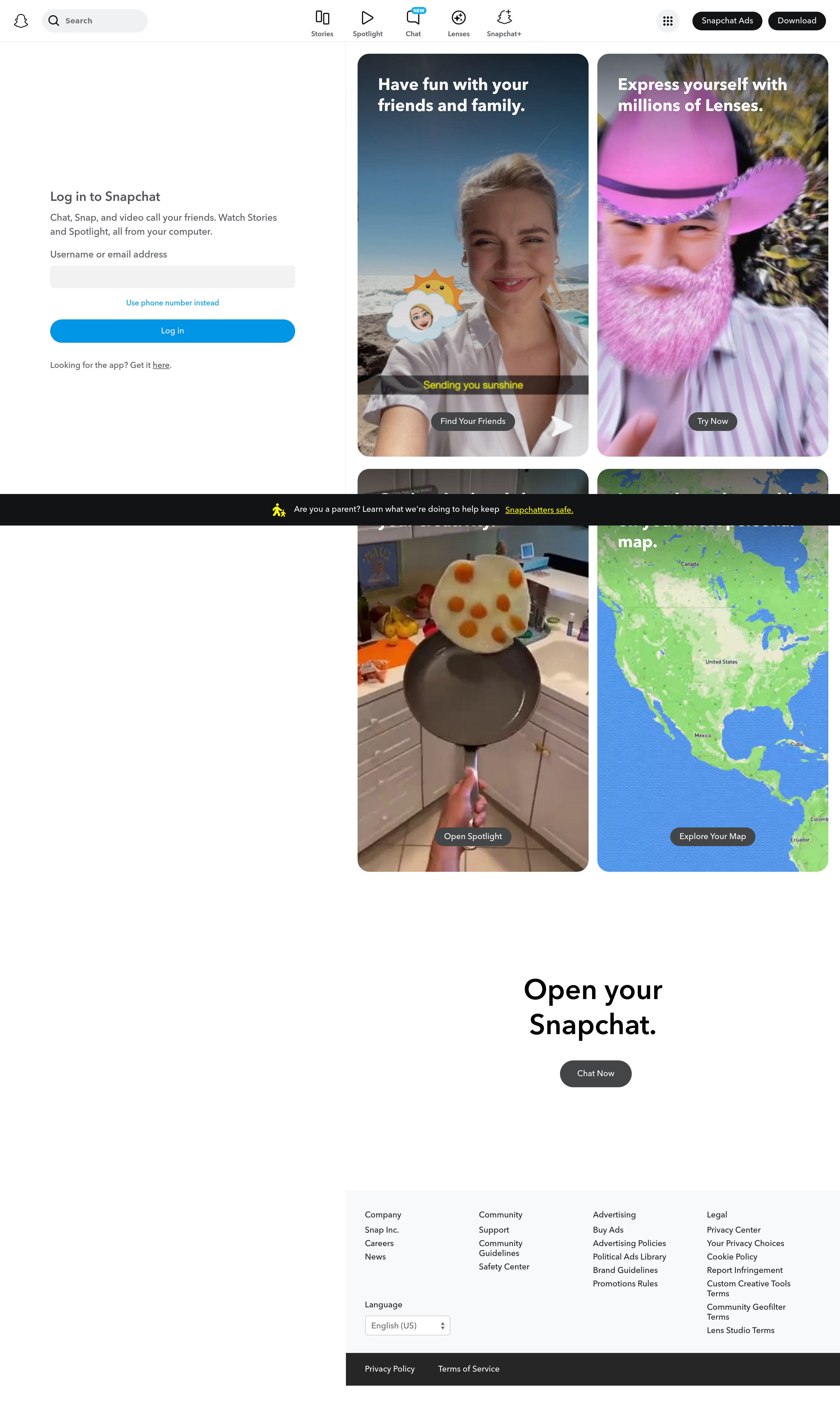 Screenshot of snapchat.com