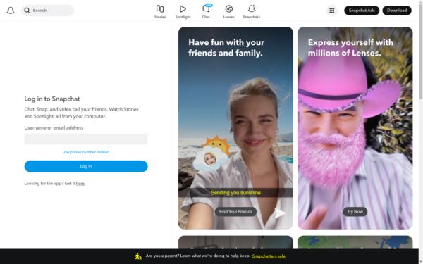 Screenshot of snapchat.com