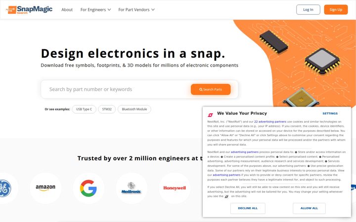 Screenshot of snapeda.com