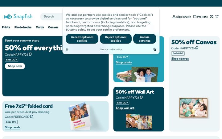 Screenshot ta' snapfish.co.uk