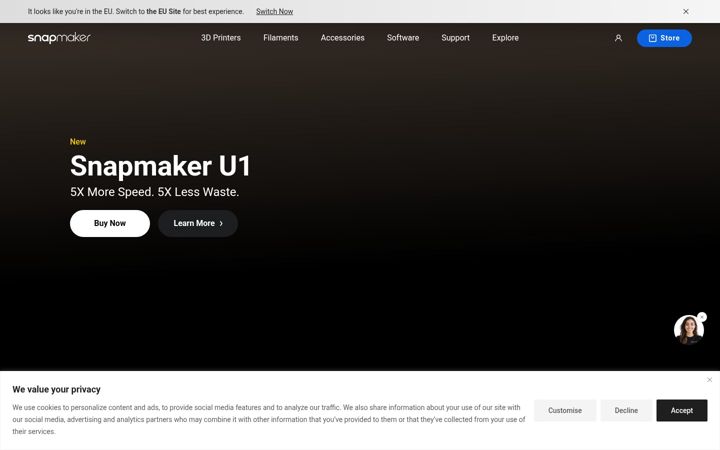 Capture d'écran de snapmaker.com