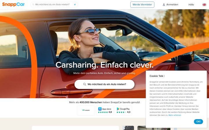 Posnetek zaslona snappcar.de