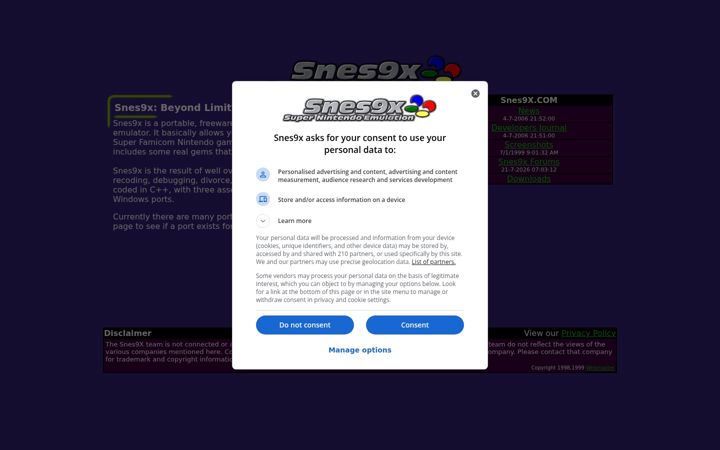 Screenshot of snes9x.com