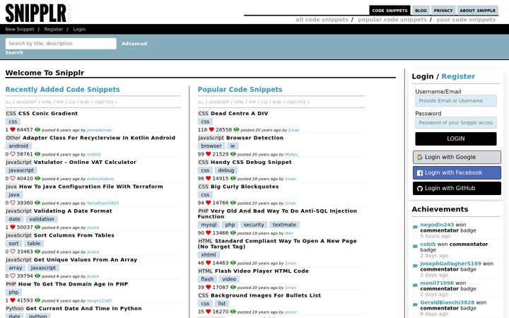 Screenshot of snipplr.com