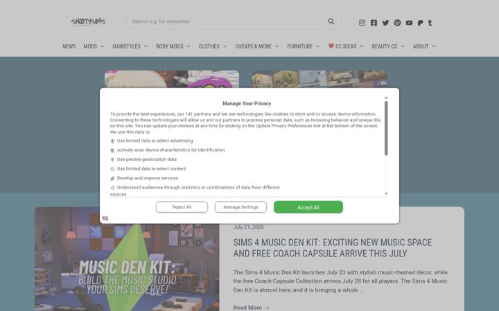 Screenshot of snootysims.com