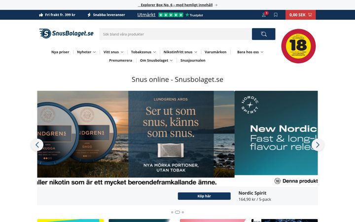 Screenshot of snusbolaget.se