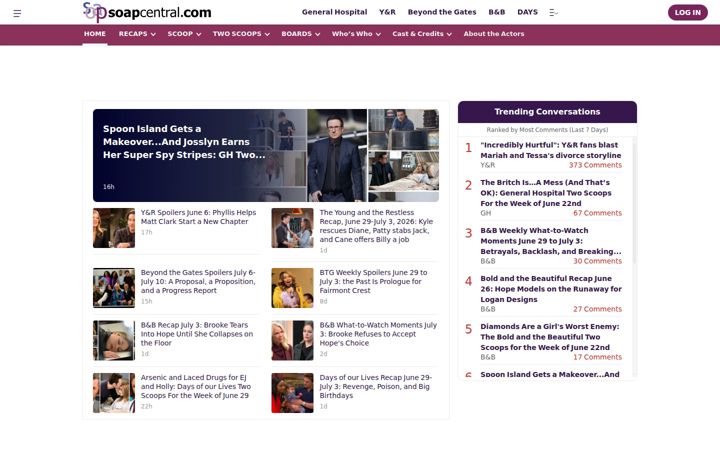 Screenshot του soapcentral.com