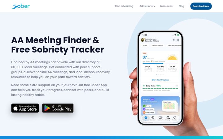Screenshot of sober.com