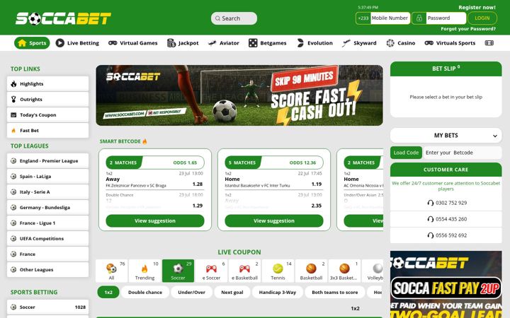 Screenshot ta' soccabet.com