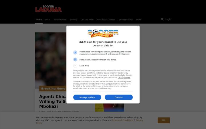 Screenshot of soccerladuma.co.za