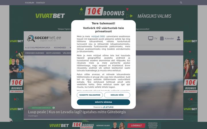 Screenshot of soccernet.ee
