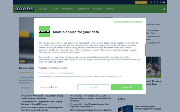 Screenshot of soccernet.ng