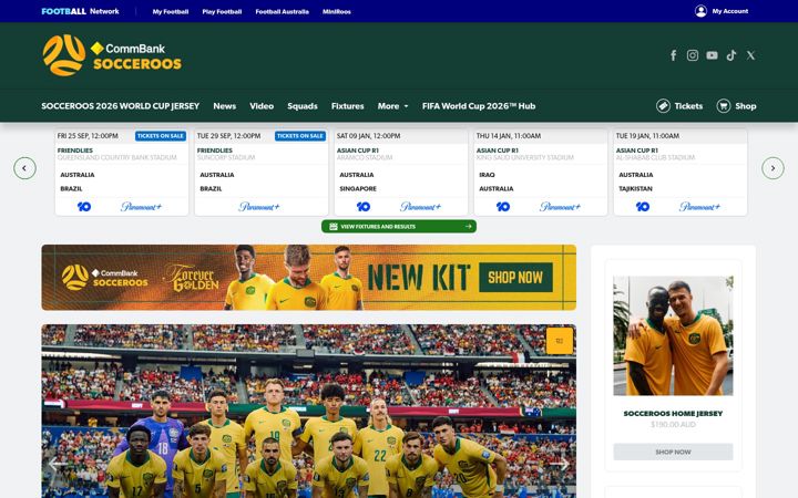 Captura de pantalla de socceroos.com.au