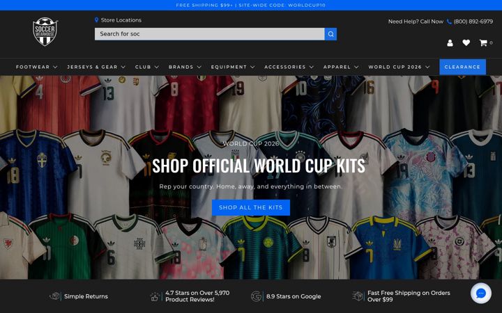 Screenshot of soccerwearhouse.com