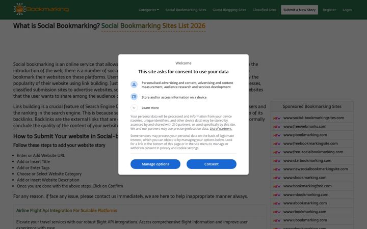 Snimka zaslona za social-bookmarkingsites.com