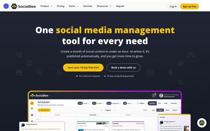 Captura de ecrã de socialbee.io