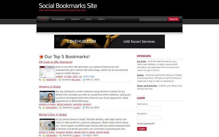 Kuvakaappaus sivustosta socialbookmarkssite.com