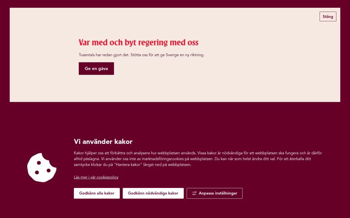 Screenshot stránky socialdemokraterna.se