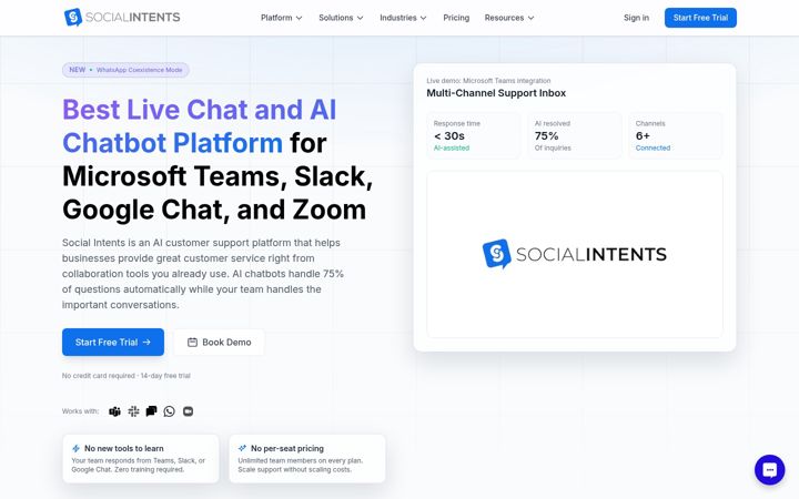 Screenshot of socialintents.com
