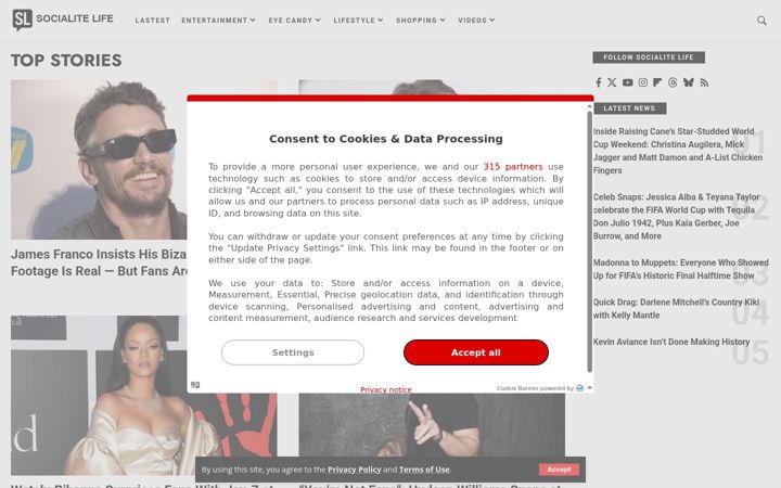 Screenshot of socialitelife.com