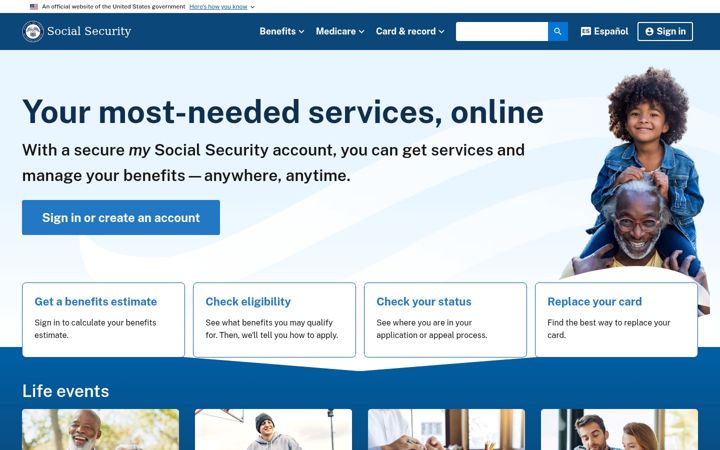 Skærmbillede af socialsecurity.gov