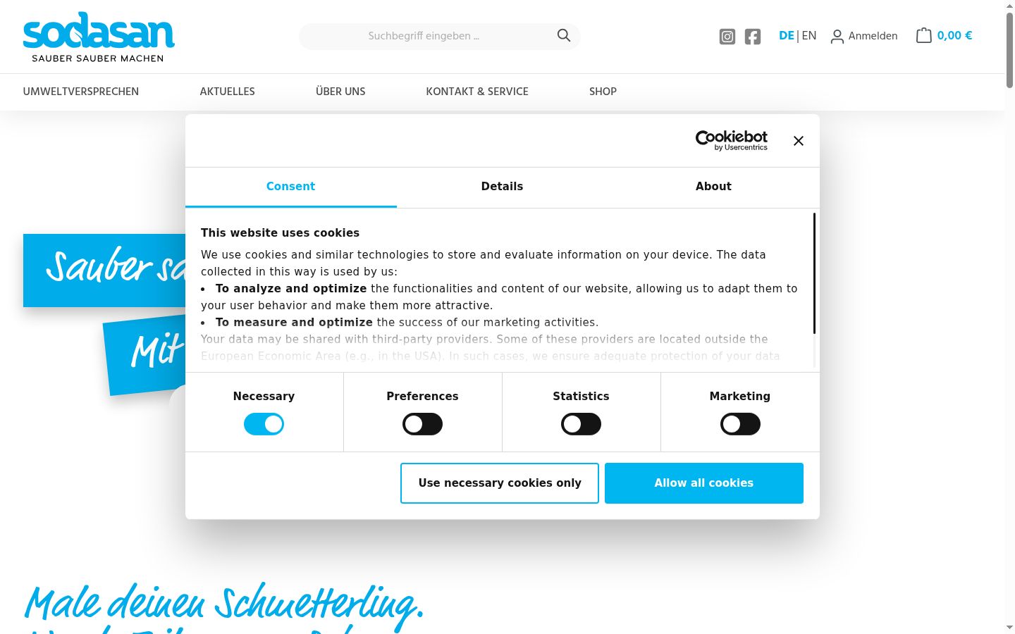 Screenshot of the consent banner shown before any interaction