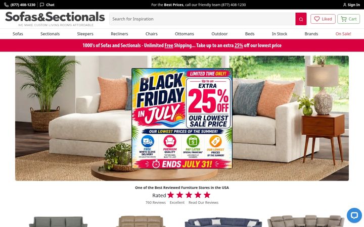 Ekraanipilt saidist sofasandsectionals.com