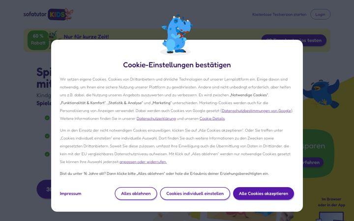 Screenshot of sofatutor.kids